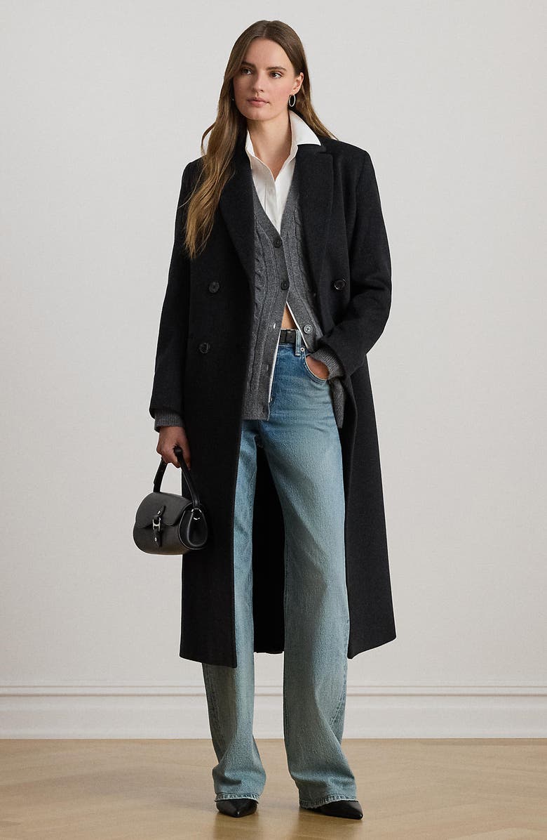 Lauren Ralph Lauren Double Breasted Wool Blend Reefer Coat, Alternate, color, Charcoal