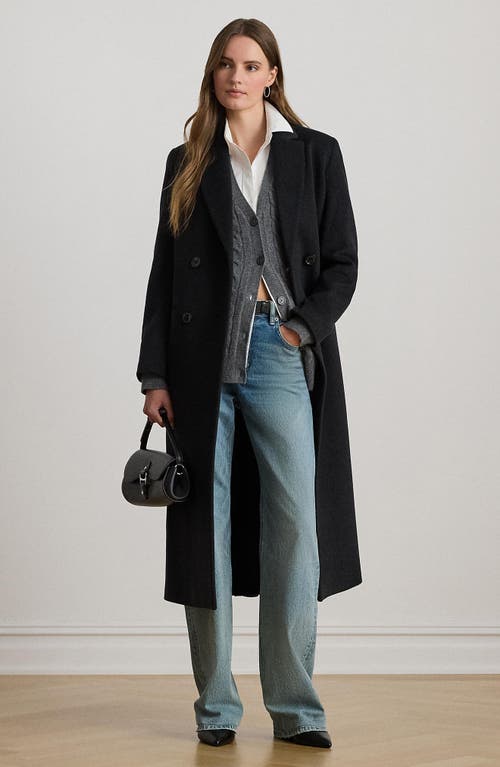 Ralph Lauren Lauren Double Breasted Wool Blend Reefer Coat In Gray