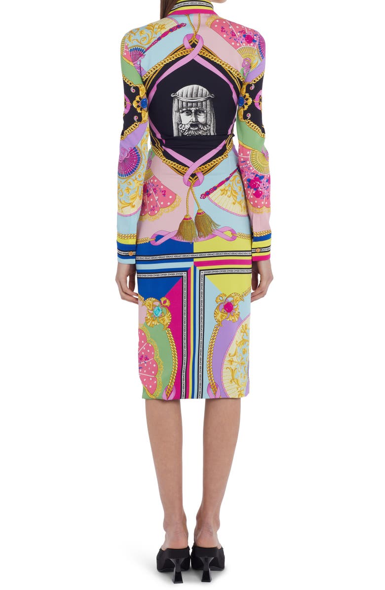 Versace Ventagli Fan Print Long Sleeve Stretch Silk Shirtdress, Alternate, color, 