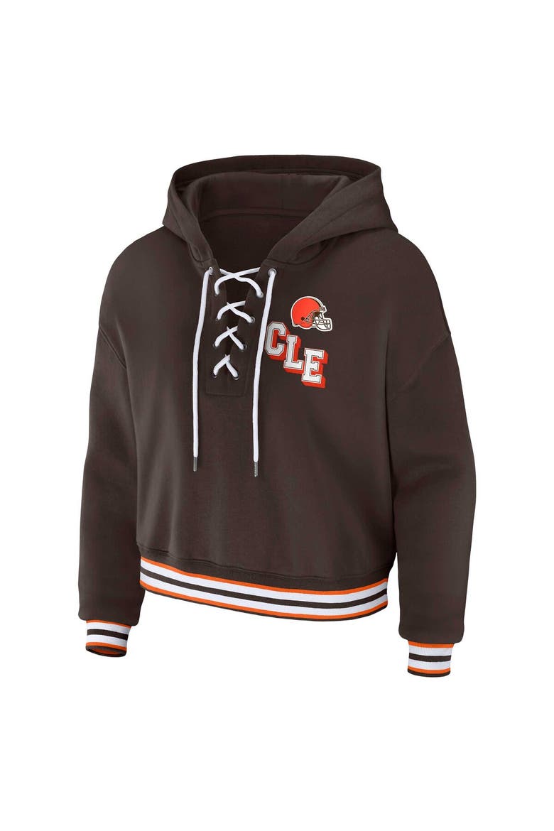 Women's WEAR by Erin Andrews Brown Cleveland Browns Plus Size Lace-Up Pullover Hoodie, Alternate, color, Brown