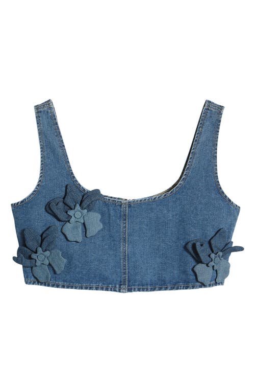 Shop Ptcl Raya 3d Floral Crop Denim Top In Indigo