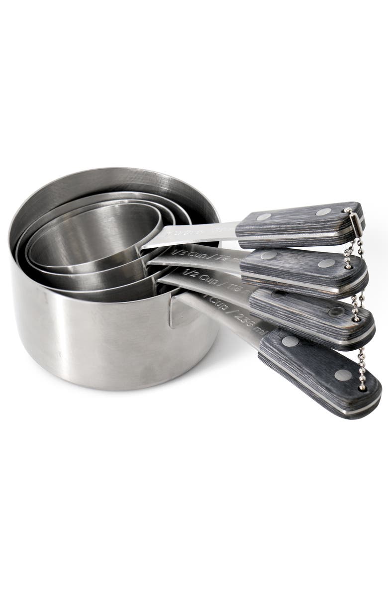 OSTER Blakeley 4 Piece Stainless Steel Measuring Cup Set Gray with Wood Handles, Alternate, color, Dark Gray