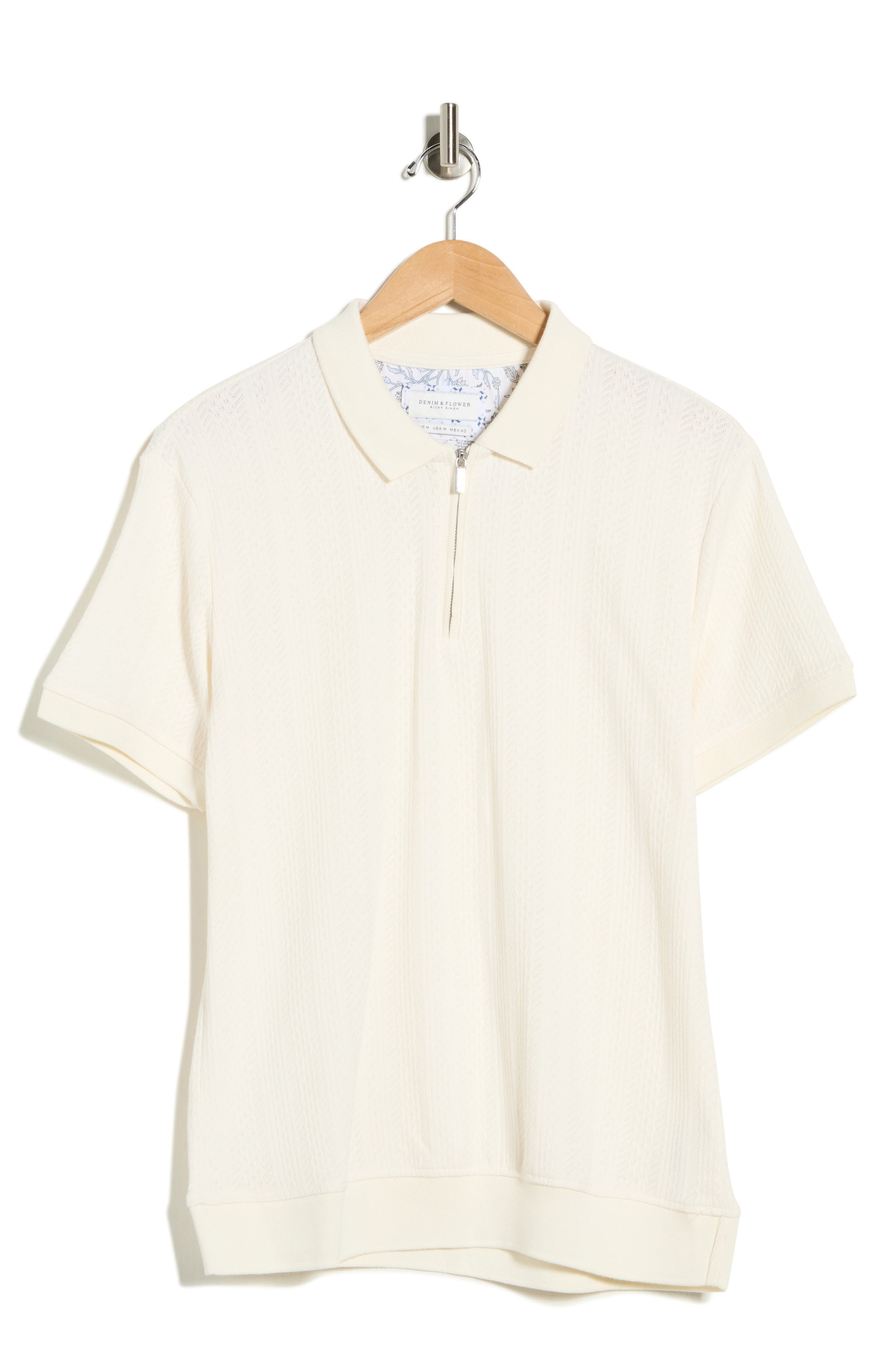 DENIM AND FLOWER Textured Geometric Stripe Quarter Zip Polo