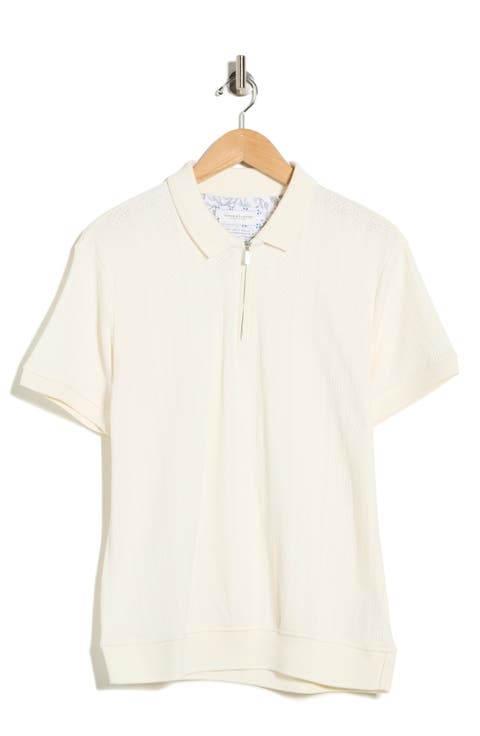 Textured Geometric Stripe Quarter Zip Polo