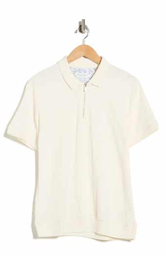 DENIM AND FLOWER Textured Geometric Stripe Quarter Zip Polo