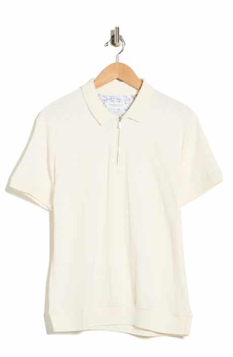 DENIM AND FLOWER Textured Geometric Stripe Quarter Zip Polo