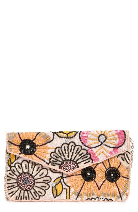 Floral Beaded Envelope Clutch