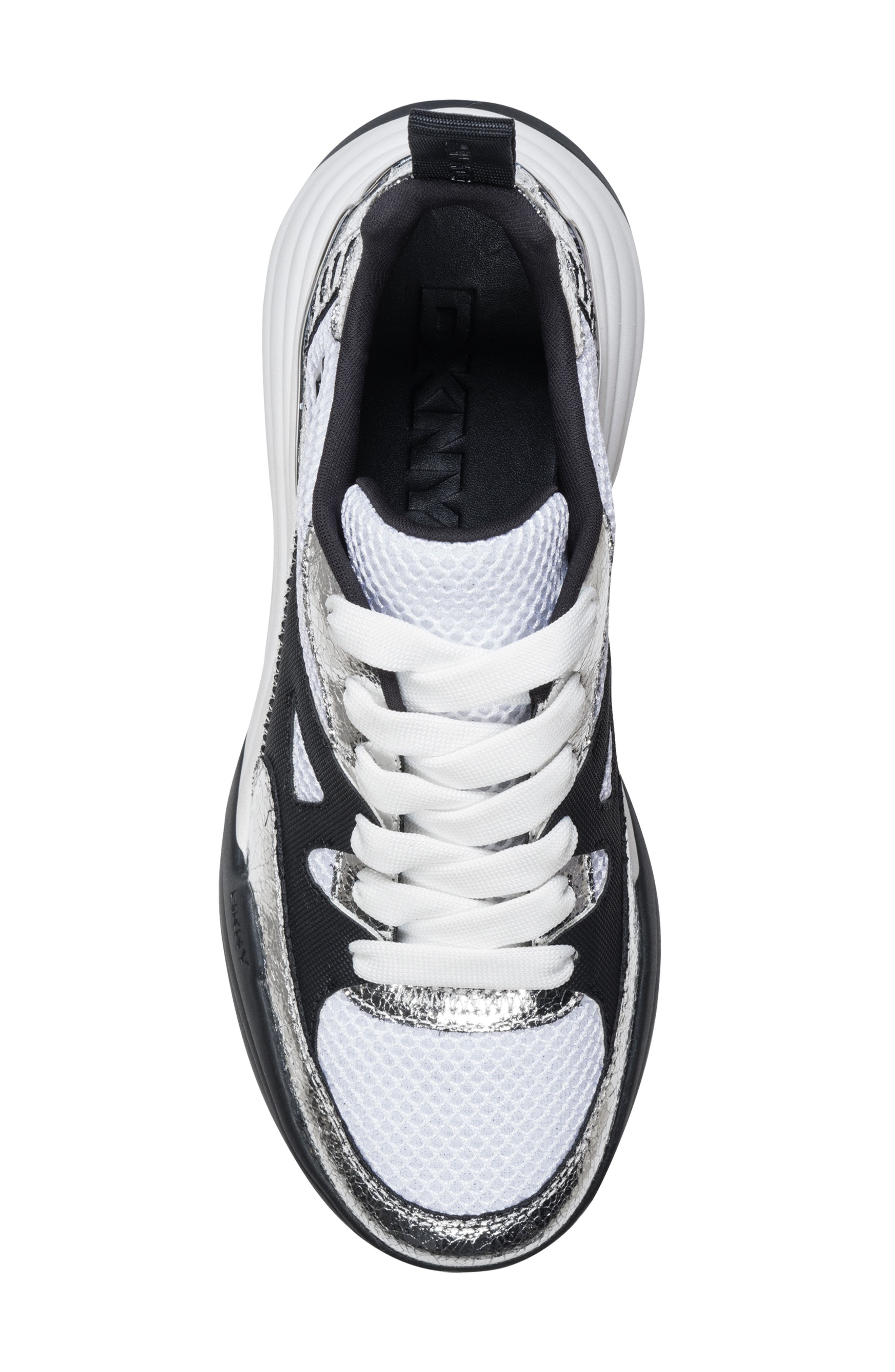 DKNY Zanira Mixed Media Sneaker, Alternate, color, Nickel/ Black