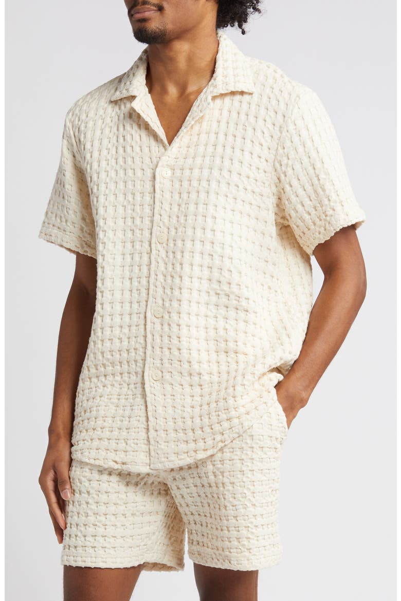 Waffle Knit Camp Shirt, Main, color, OFFWHITE