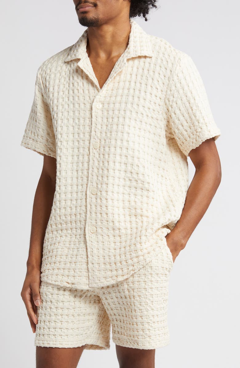 OAS Waffle Knit Camp Shirt, Main, color, Off White