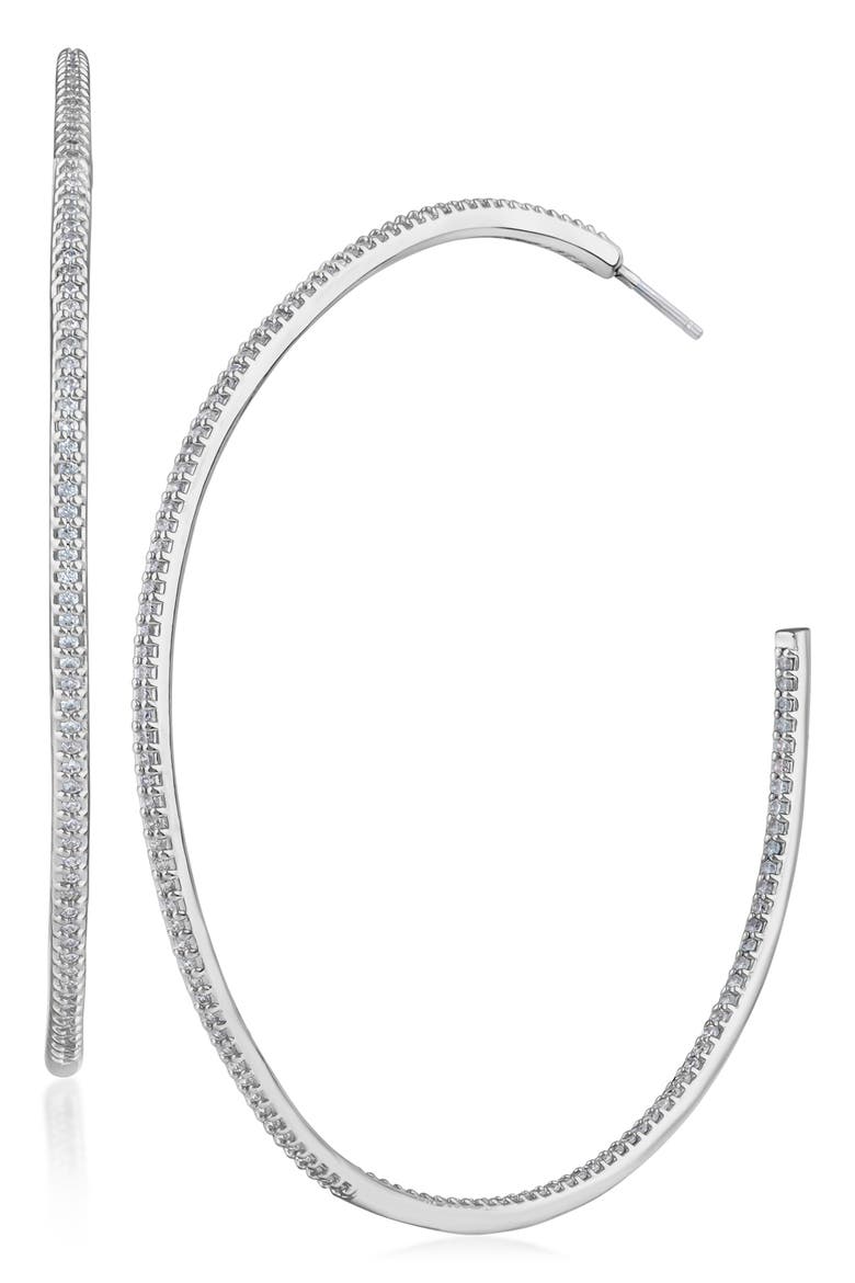 Pavé Cubic Zirconia Inside Out Hoop Earrings, Main, color, CLEAR/ SILVER