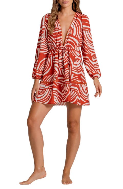 Print Tie Waist Cover-Up Minidress