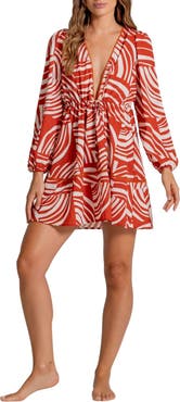 Cosita Linda Print Tie Waist Cover-Up Minidress