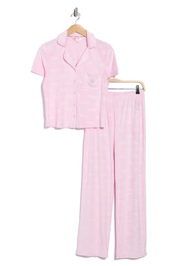 Juicy Couture Logo Short Sleeve Top & Pants Pajamas In Pink