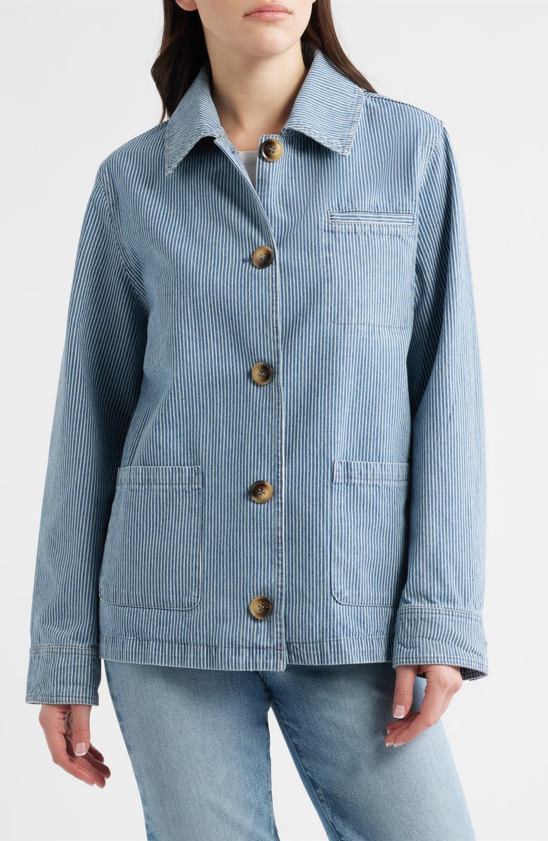 Bernardo Stripe Denim Jacket, Alternate, color, Blue
