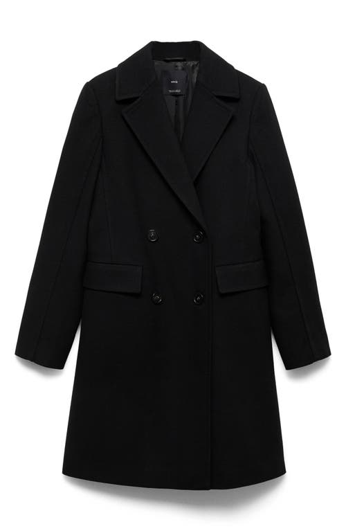 Mango Double Breasted Longline Coat In Black