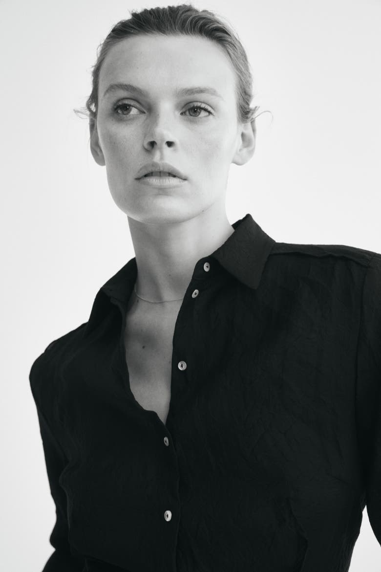 Crinkled Lyocell-blend Shirt, Alternate, color, Black