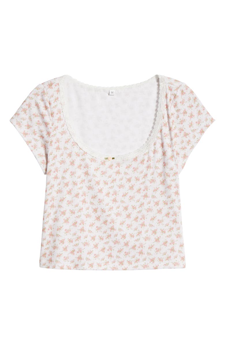 KILO BRAVA Lace Trim Stretch Modal Crop Top, Alternate, color, Ditsy Pink Floral