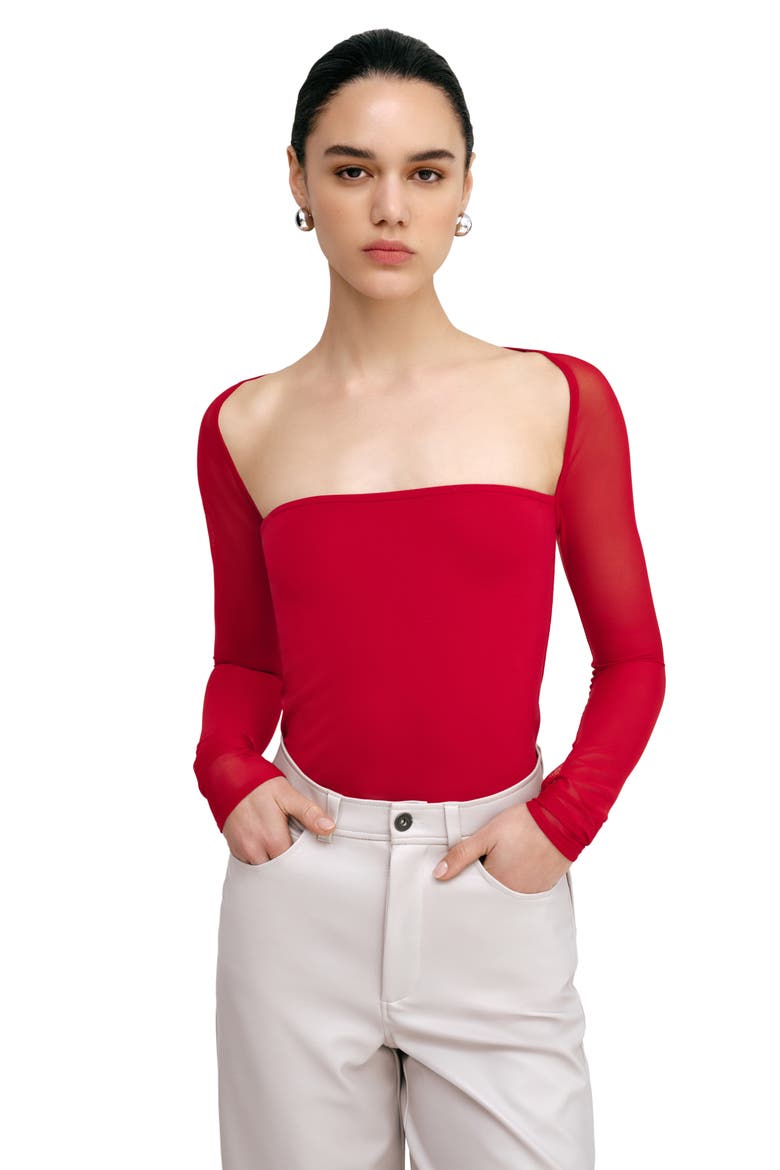 Lucia Jersey & Mesh Top, Alternate, color, RED