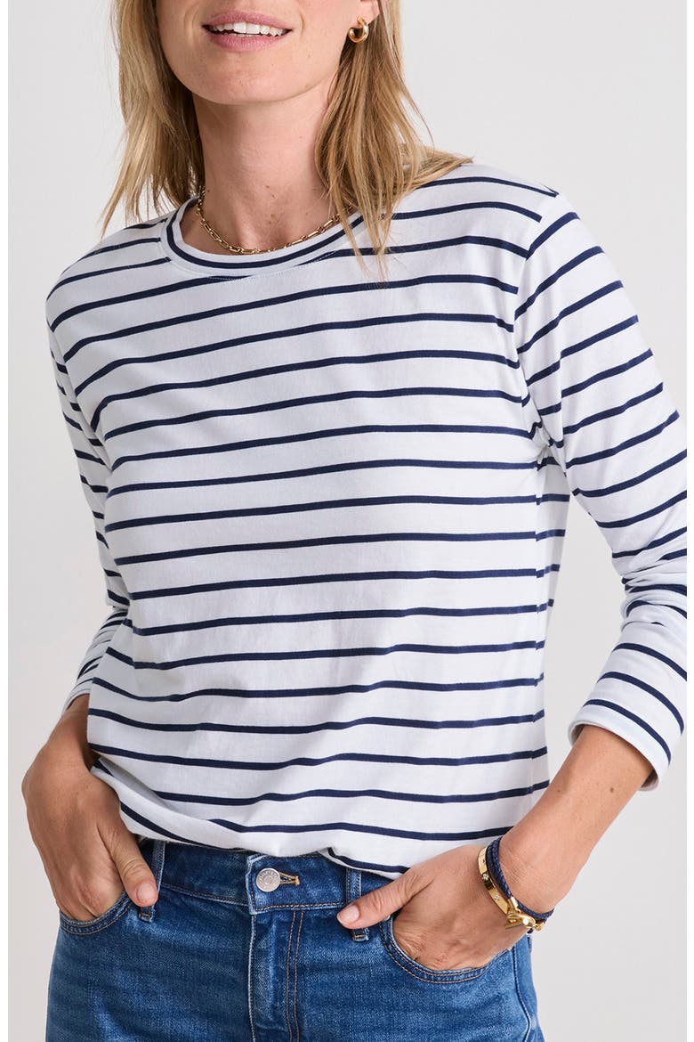 Long Sleeve Crewneck T-Shirt, Main, color, STRIPE- WHITE/ NAVY