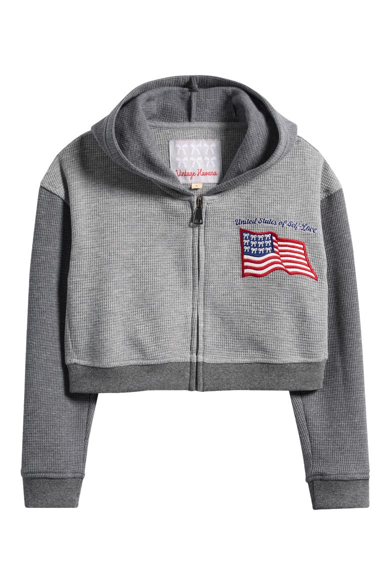 Kids' Self Love Zip-Up Crop Hoodie, Main, color, ASH GREY/ MEDIUM GREY