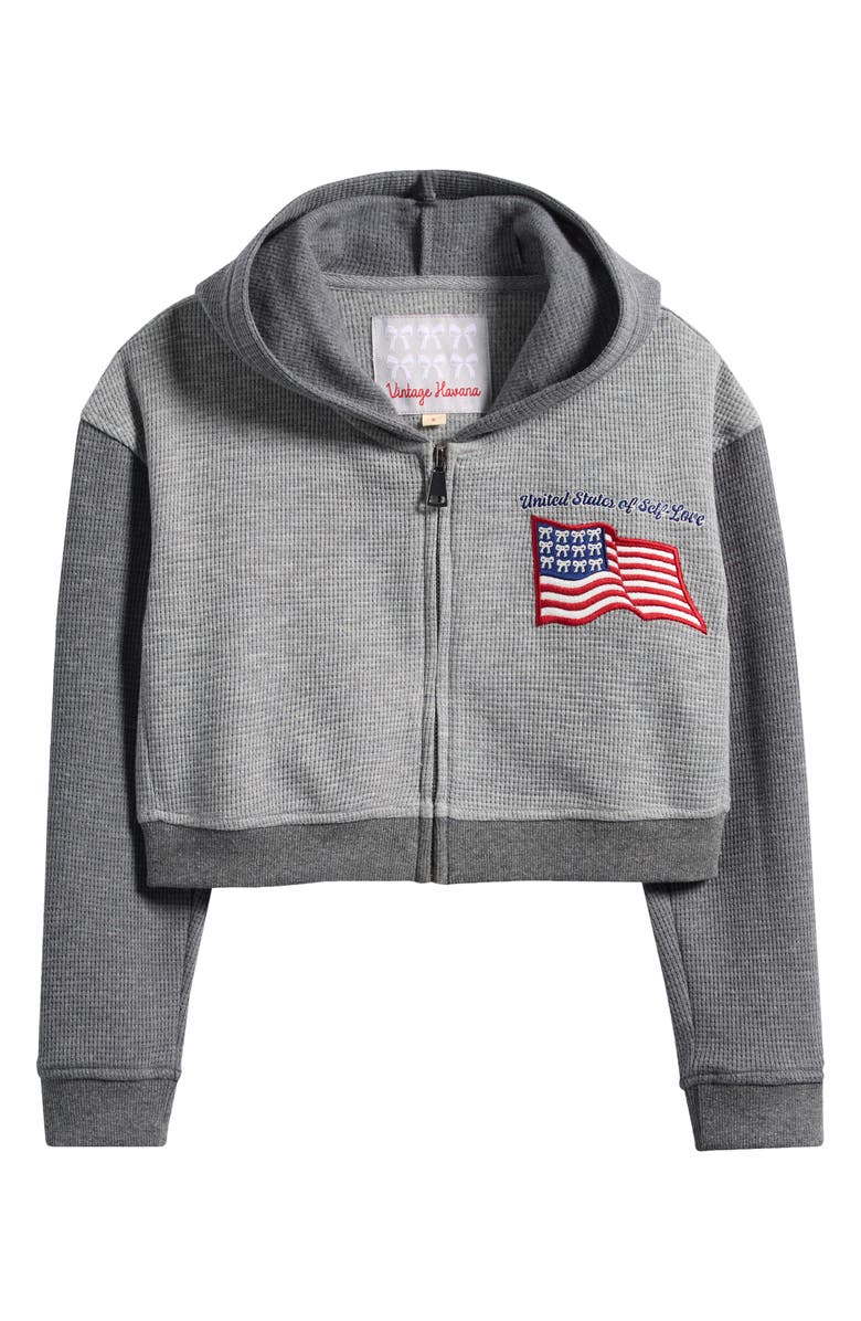 Vintage Havana Kids' Self Love Zip-Up Crop Hoodie, Main, color, Ash Grey/ Medium Grey