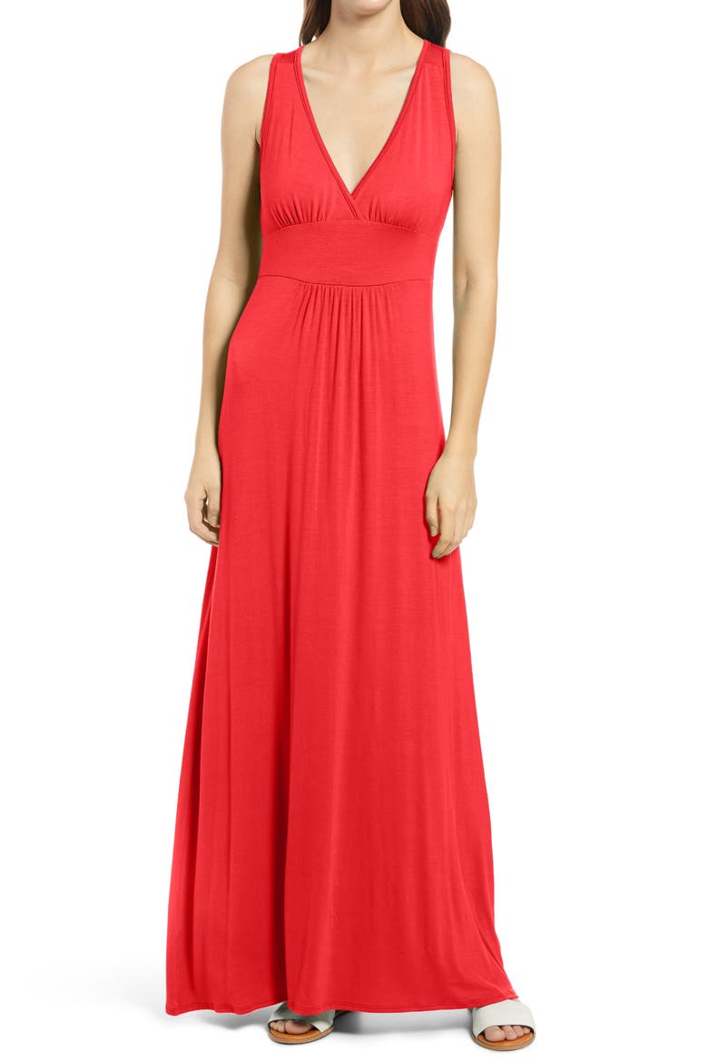 V-Neck Jersey Maxi Dress, Main, color, RED LIPSTICK