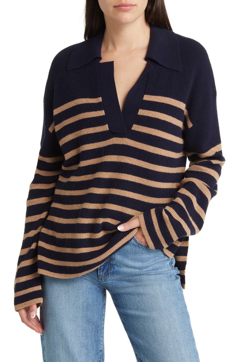 Rails Harris Stripe Cotton, Wool & Cashmere Polo Sweater, Main, color, 
