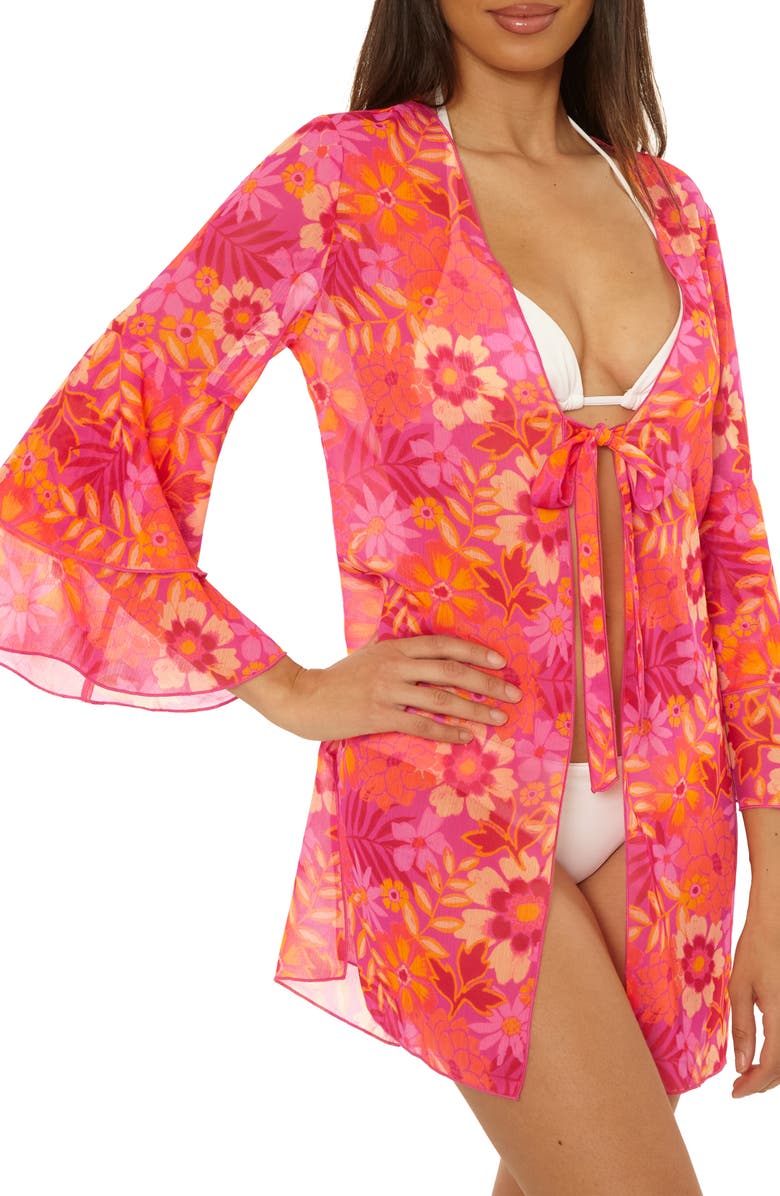 Becca Copacabana Chiffon Cover-Up Tunic, Alternate, color, Pink Multi