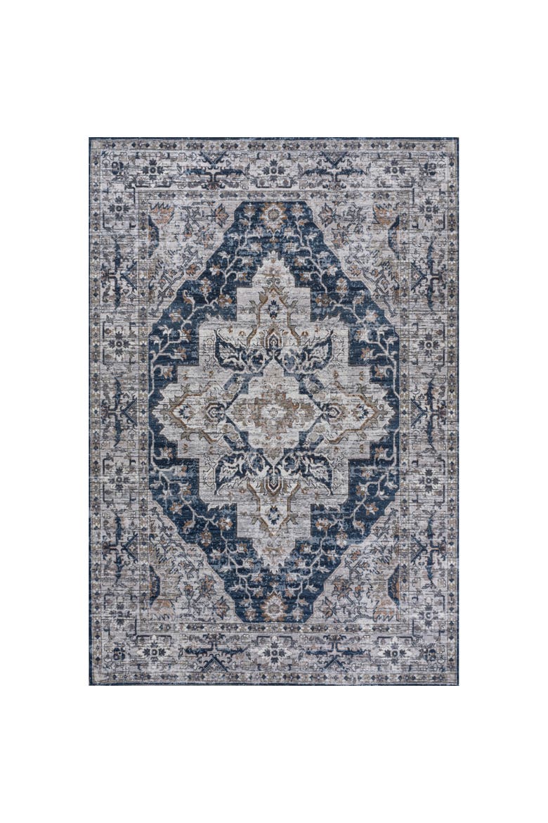 Didim Boho Gray Medallion Machine-Washable Area Rug, Alternate, color, Navy/Light Gray