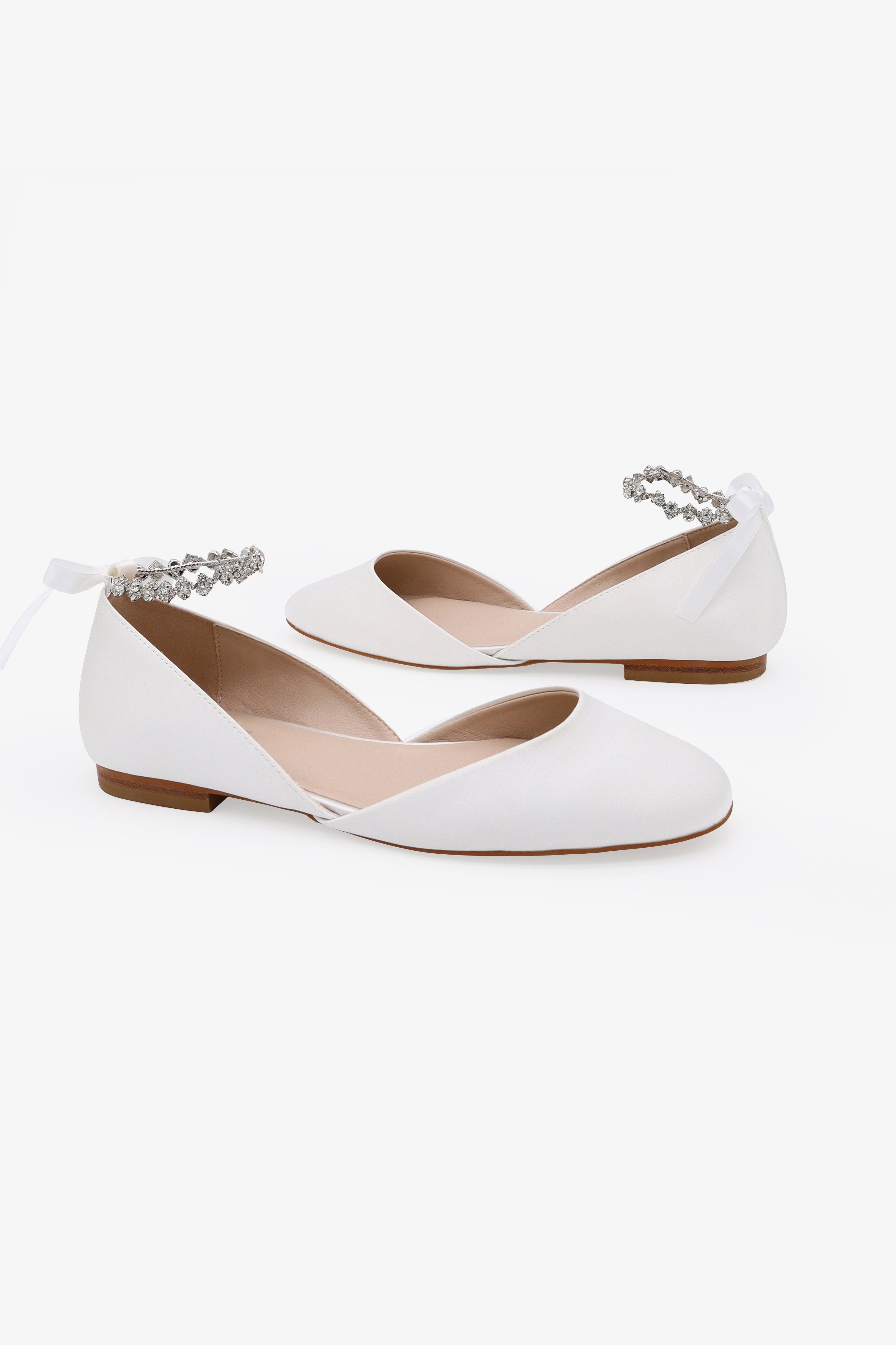 Gloria Satin Round Toe Flat with Amaryllis Strap, Alternate, color, White