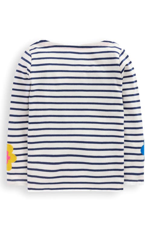 Mini Boden Kids' Ella Breton Stripe Floral Appliqué Cotton T-shirt In Multi