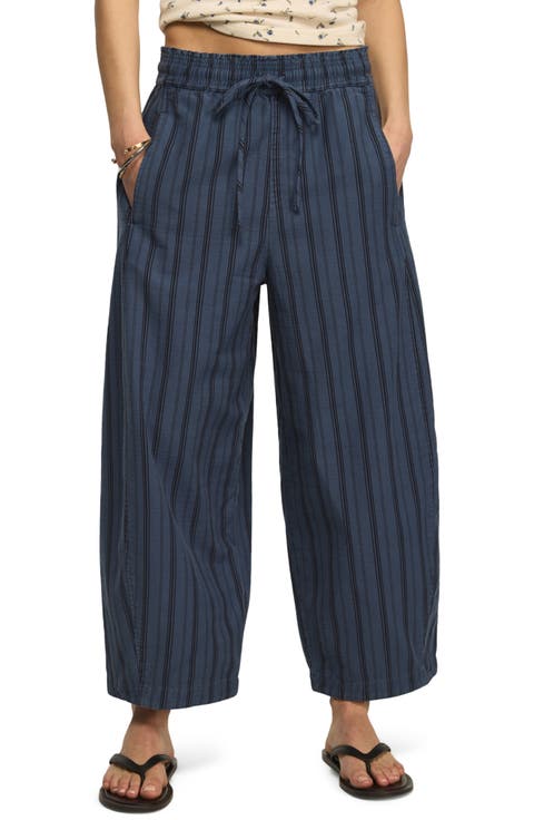 Stripe Cotton Blend Barrel Leg Pants