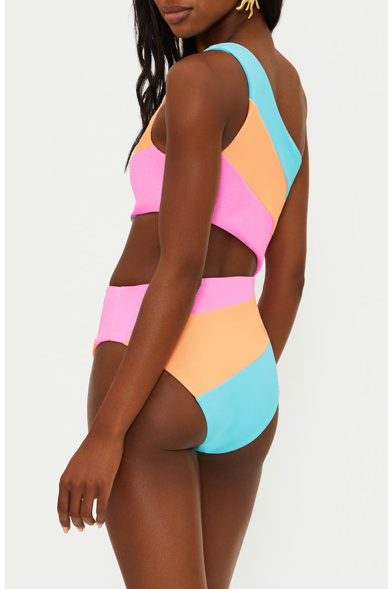 Joyce Stripe Cutout One-Shoulder One-Piece Swimsuit, Alternate, color, CRUSH COLORBLOCK
