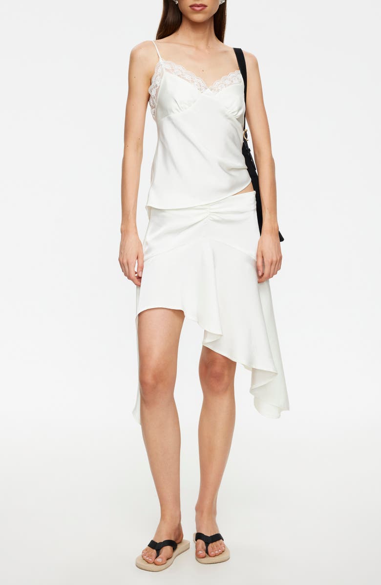 LIONESS Gloss Ruffle Satin Skirt, Main, color, Porcelain