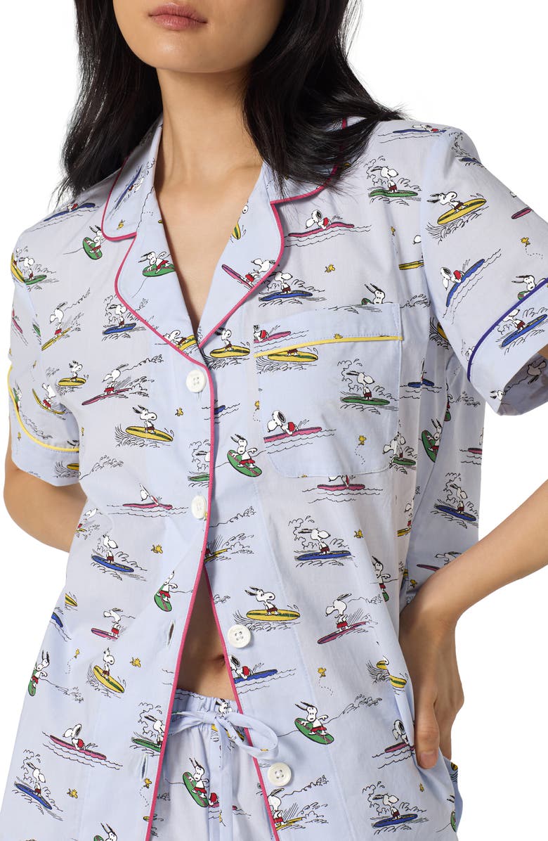 BedHead Pajamas x Peanuts<sup>®</sup> Catch a Wave Organic Cotton Poplin Short Pajamas, Alternate, color, 
