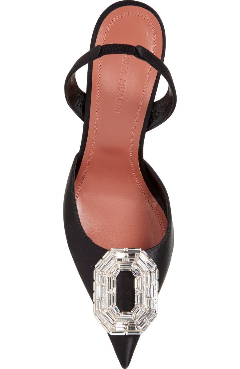 Amina Muaddi Camelia Crystal Buckle Satin Slingback Pump, Alternate, color,