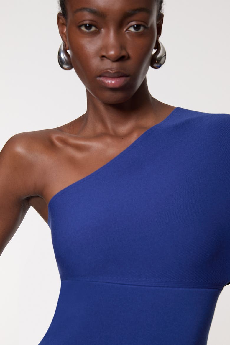 Knitted One Shoulder Dress, Alternate, color, Blue