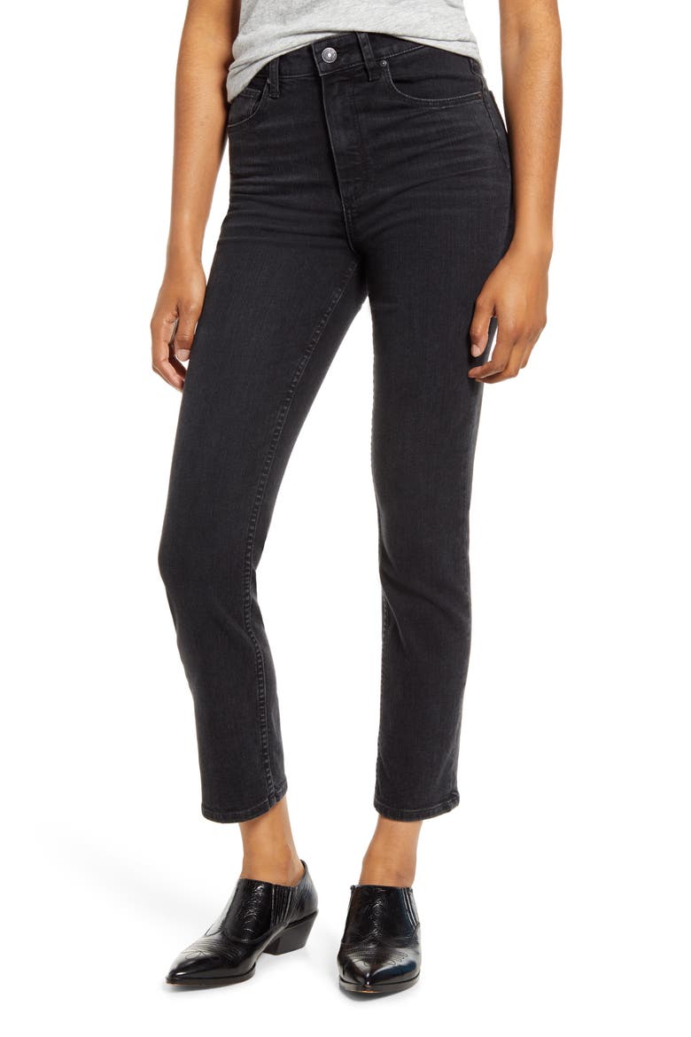 Sarah High Waist Slim Straight Leg Jeans, Main, color, BLKWILLOW