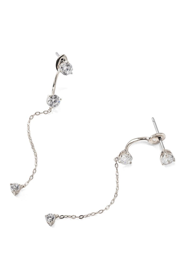 Salome CZ Linear Dangle Jacket Earrings, Main, color, CLEAR