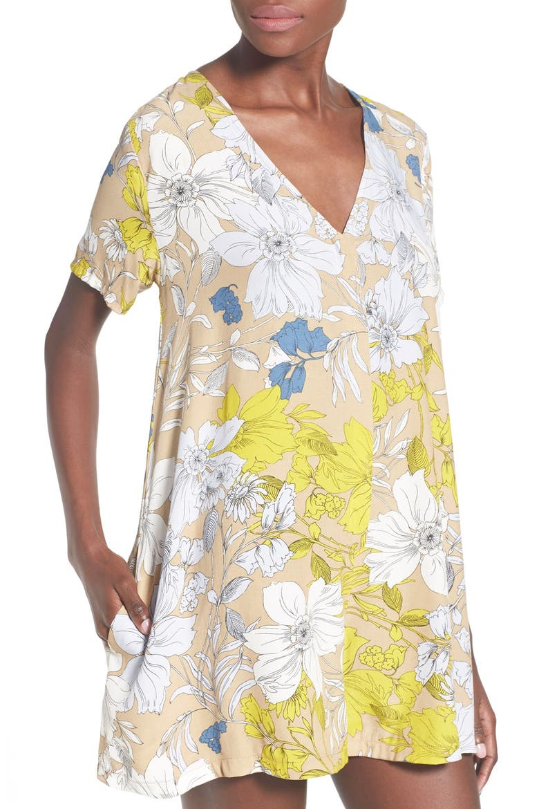 ASTR 'Rae' Floral Print Romper, Alternate, color, KHAKI MULTI FLORAL