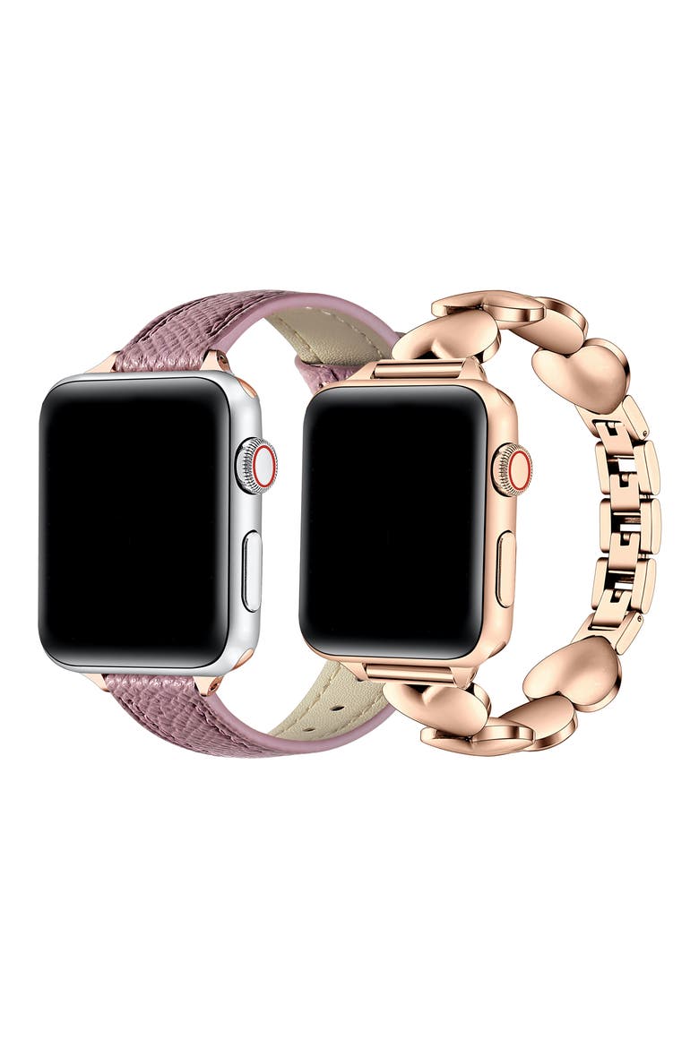 Aphrodite 2-Pack Leather & Chain Apple Watch® Watchbands, Alternate, color, PINK