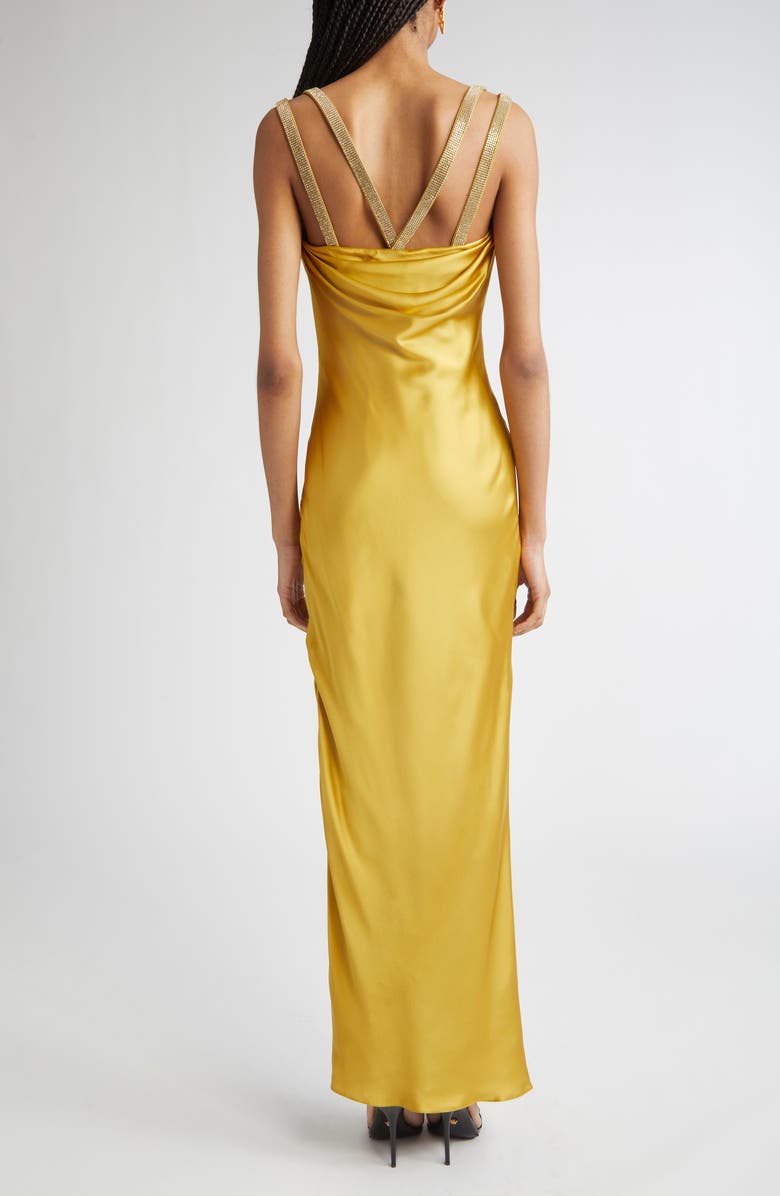 Versace Safety Pin Silk Satin Gown, Alternate, color,