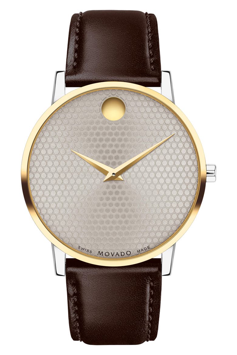 Museum Classic Leather Strap Watch, 40mm, Main, color, SILVER DIAL