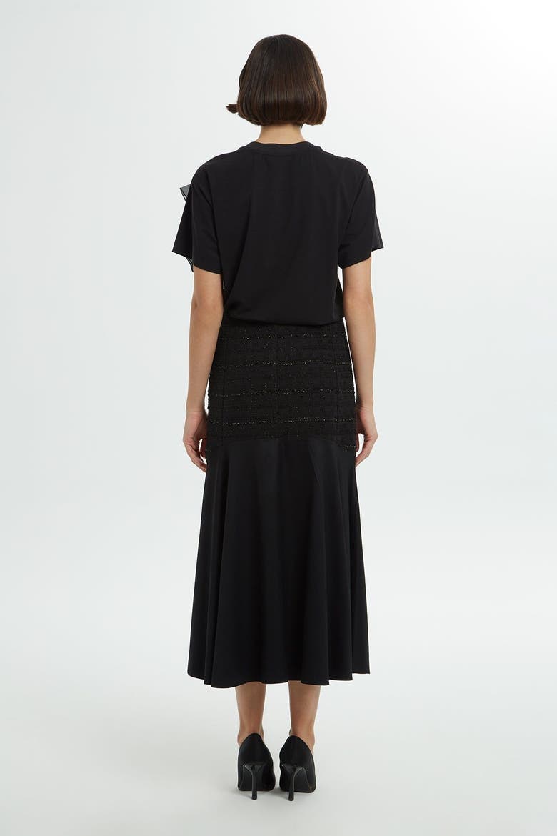 Sequin Upper Side-Zip Black Statement Midi Skirt, Alternate, color, Black