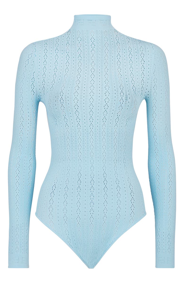 Fendi Pointelle Logo Long Sleeve Bodysuit, Main, color, 