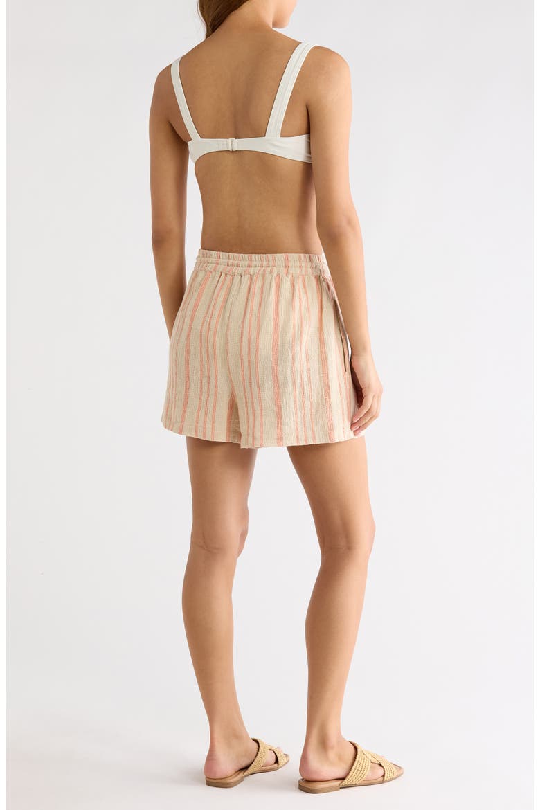 Stripe Cotton Drawstring Shorts, Alternate, color, BEIGE/ CAYENNE STRIPE