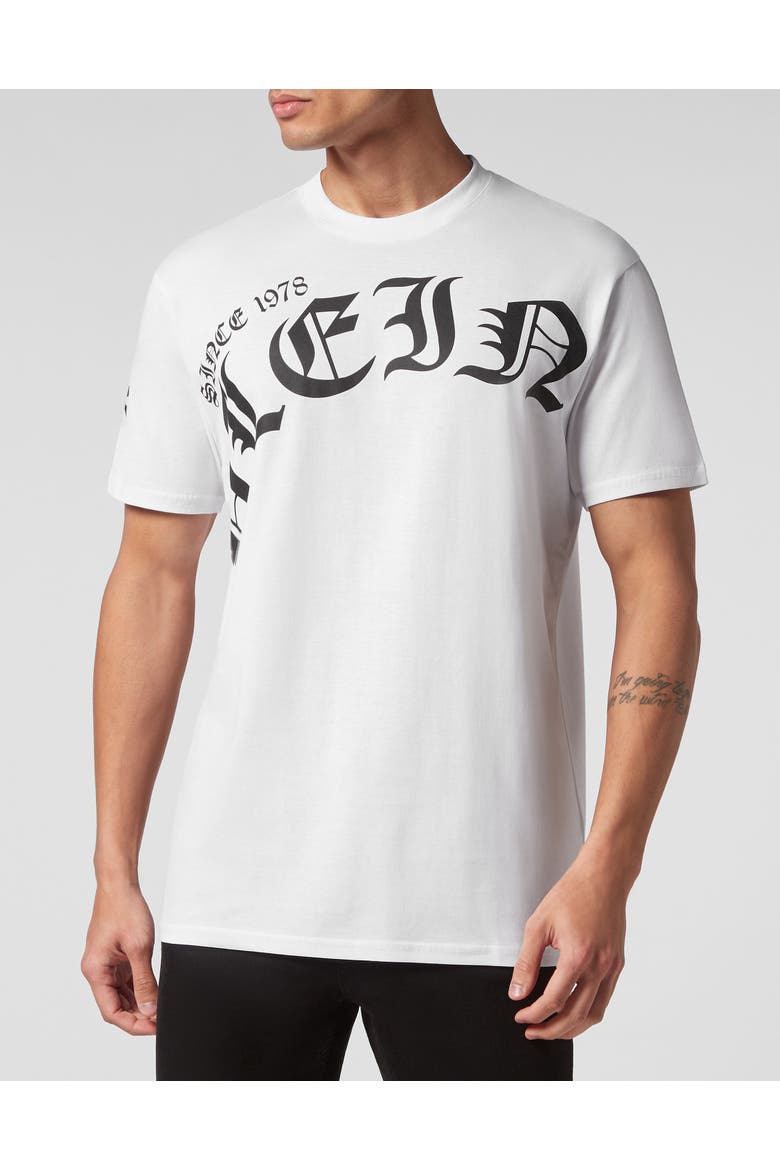 T-Shirt Round Neck Gothic Plein Men, Main, color, white