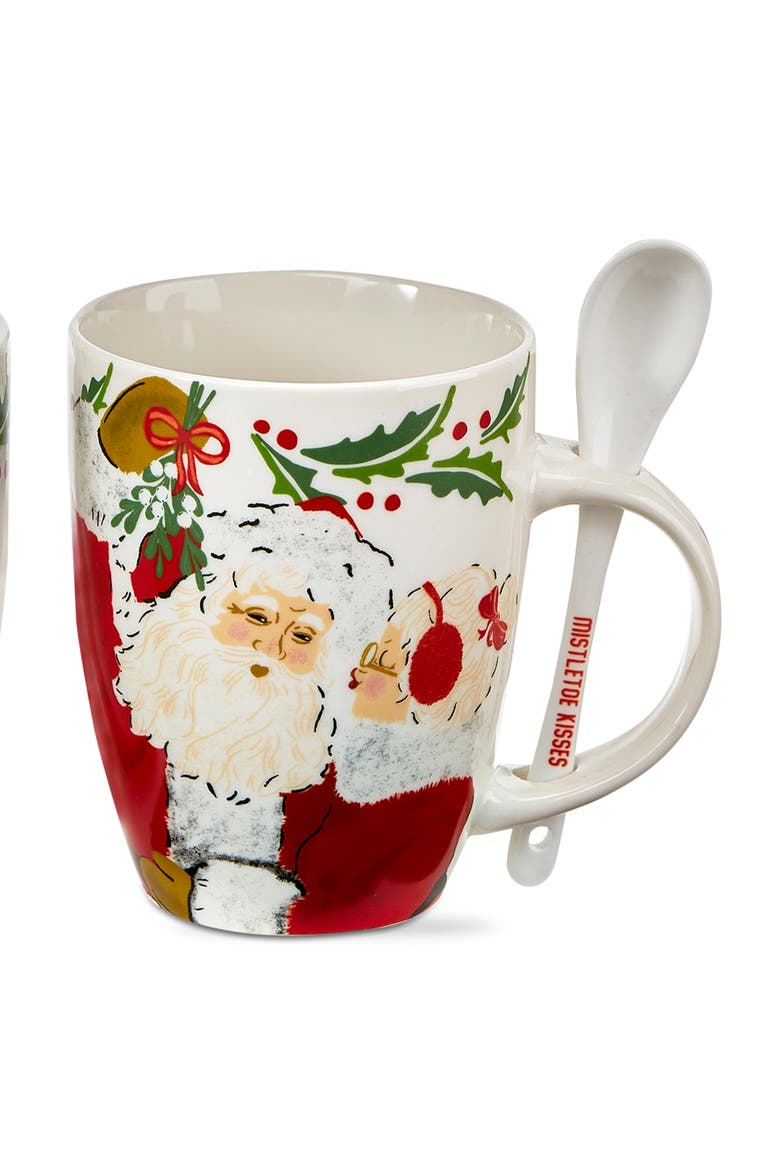 Mistletoe Vintage Santa Mug with Spoon Bone China Drinkware, Alternate, color, Multicolored