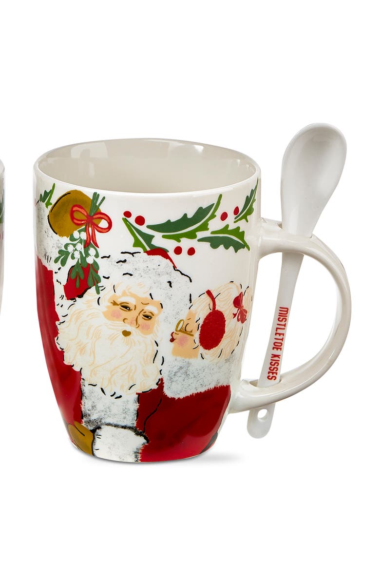 tag Mistletoe Vintage Santa Mug with Spoon Bone China Drinkware, Alternate, color, Multicolored